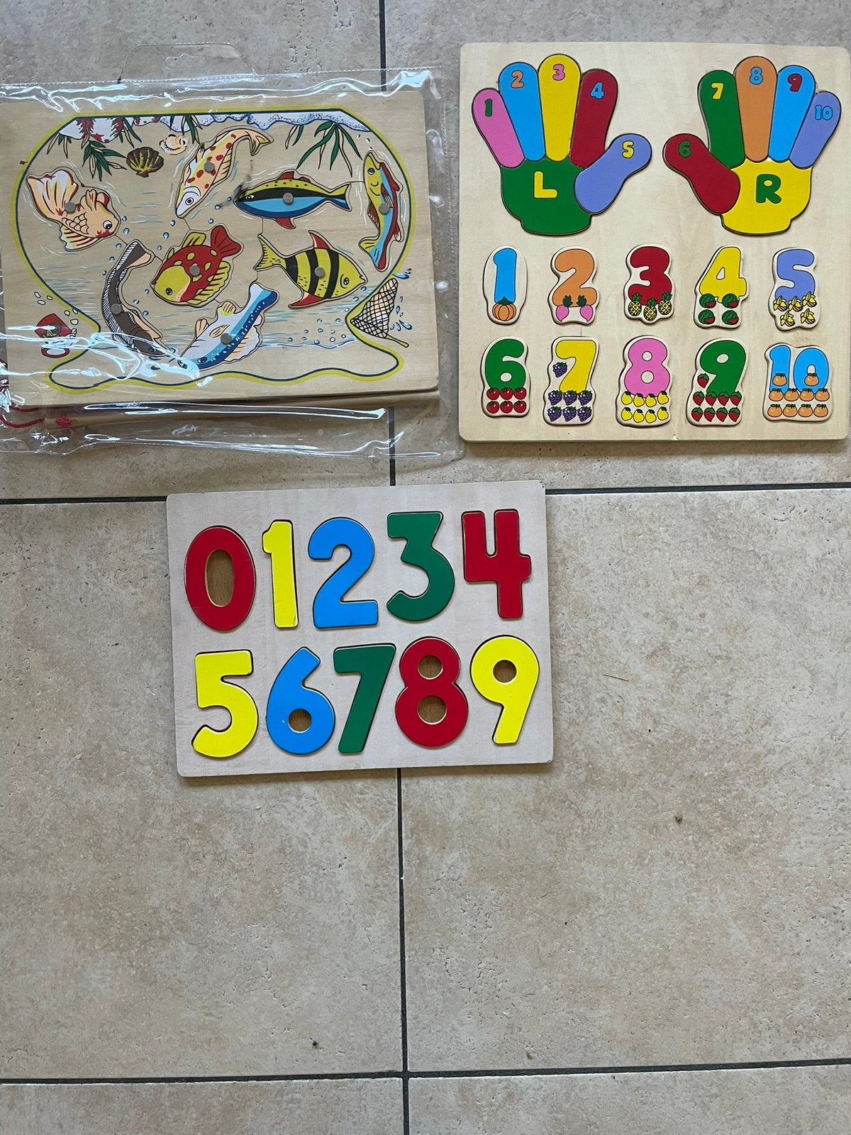 3 houten puzzels  Visspel is met magneet, Ophalen of Verzenden, Zo goed als nieuw
