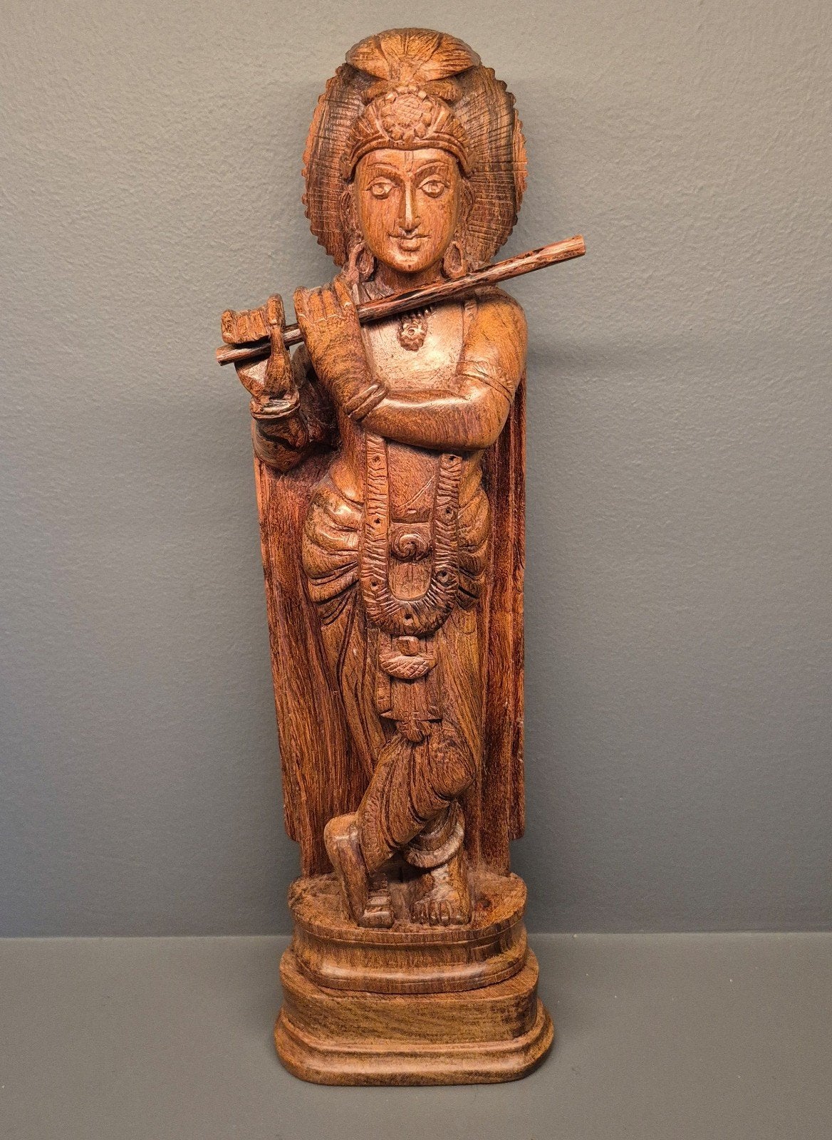 Houten Beeld van Krishna met Fluit - 33 cm, Antiek en Kunst, Kunst | Beelden en Houtsnijwerken, Ophalen of Verzenden, 20 - 50 cm