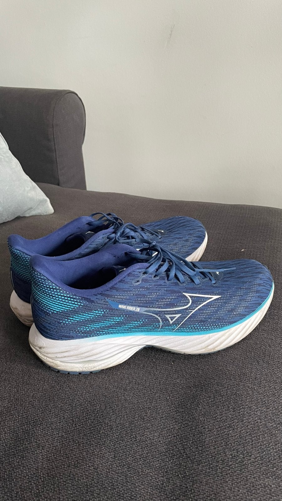 Mizuno Wave Rider 28 heren hardloopschoenen maat 46.5, Kleding | Heren, Schoenen, Ophalen of Verzenden, Gedragen, Blauw, Sneakers of Gympen