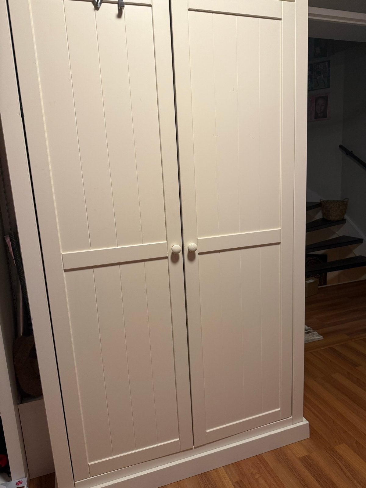 Wit houten eenpersoonsbed en kast, Ophalen, Gebruikt, 90 cm, Eenpersoons