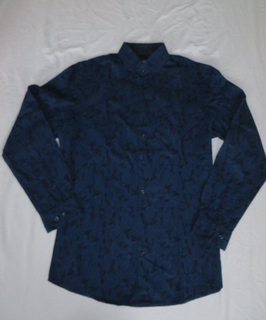Donkerblauw gemêleerd overhemd, maat S, Angelo Litrico, Blauw, Ophalen of Verzenden, Zo goed als nieuw, Angelo Litrico