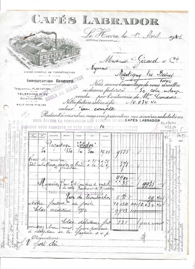 café labrador  le havre 1941  met vrachtbrief spoorwegen, Verzenden, Envelop
