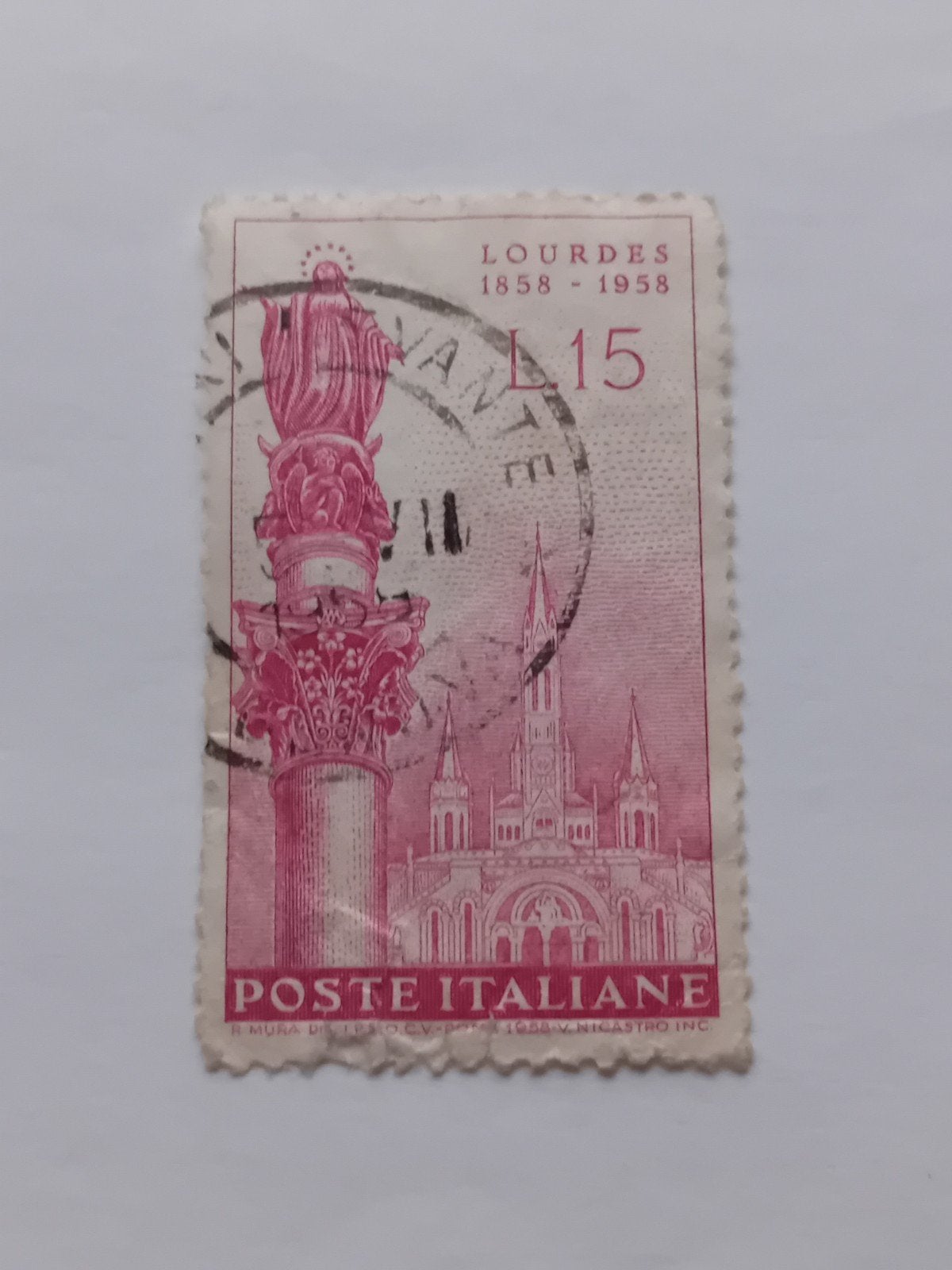 Italiaanse postzegel Lourdes 1858-1958 Gestempeld, Ophalen of Verzenden