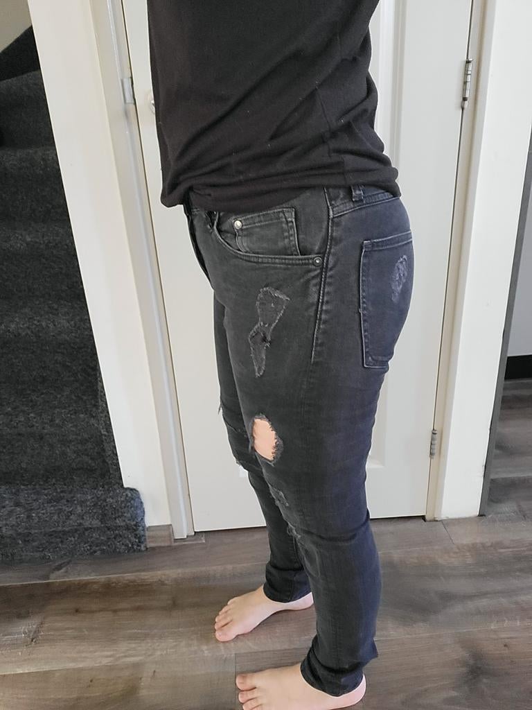 Skinny low waist ripped jeans spijkerbroek broek zwart 31 32, H&M, Zwart, Ophalen of Verzenden, Zo goed als nieuw