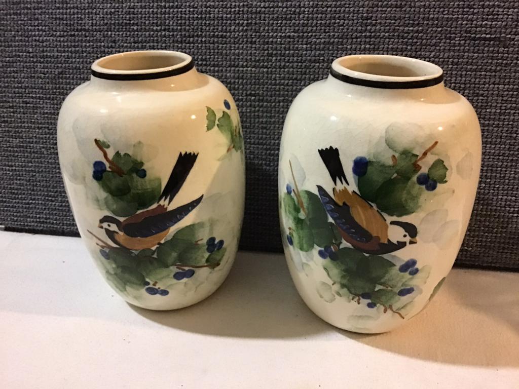 2 antieke vaasjes met vogeltjes, Antiek en Kunst, Ophalen of Verzenden
