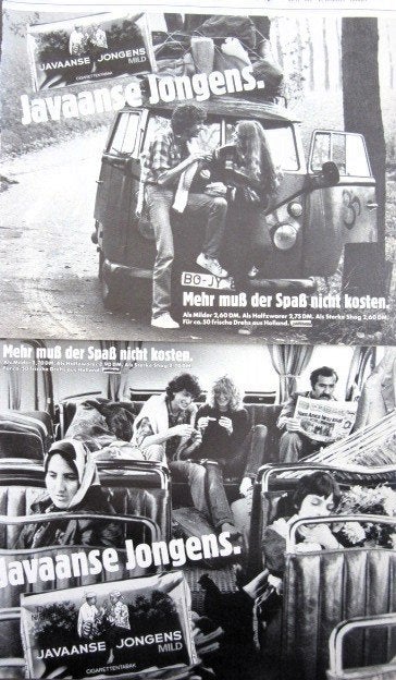 14 vintage reclames Niemeyer Javaanse Jongens shag 1979-85, Verzamelen, Rookartikelen, Aanstekers en Luciferdoosjes, Ophalen of Verzenden