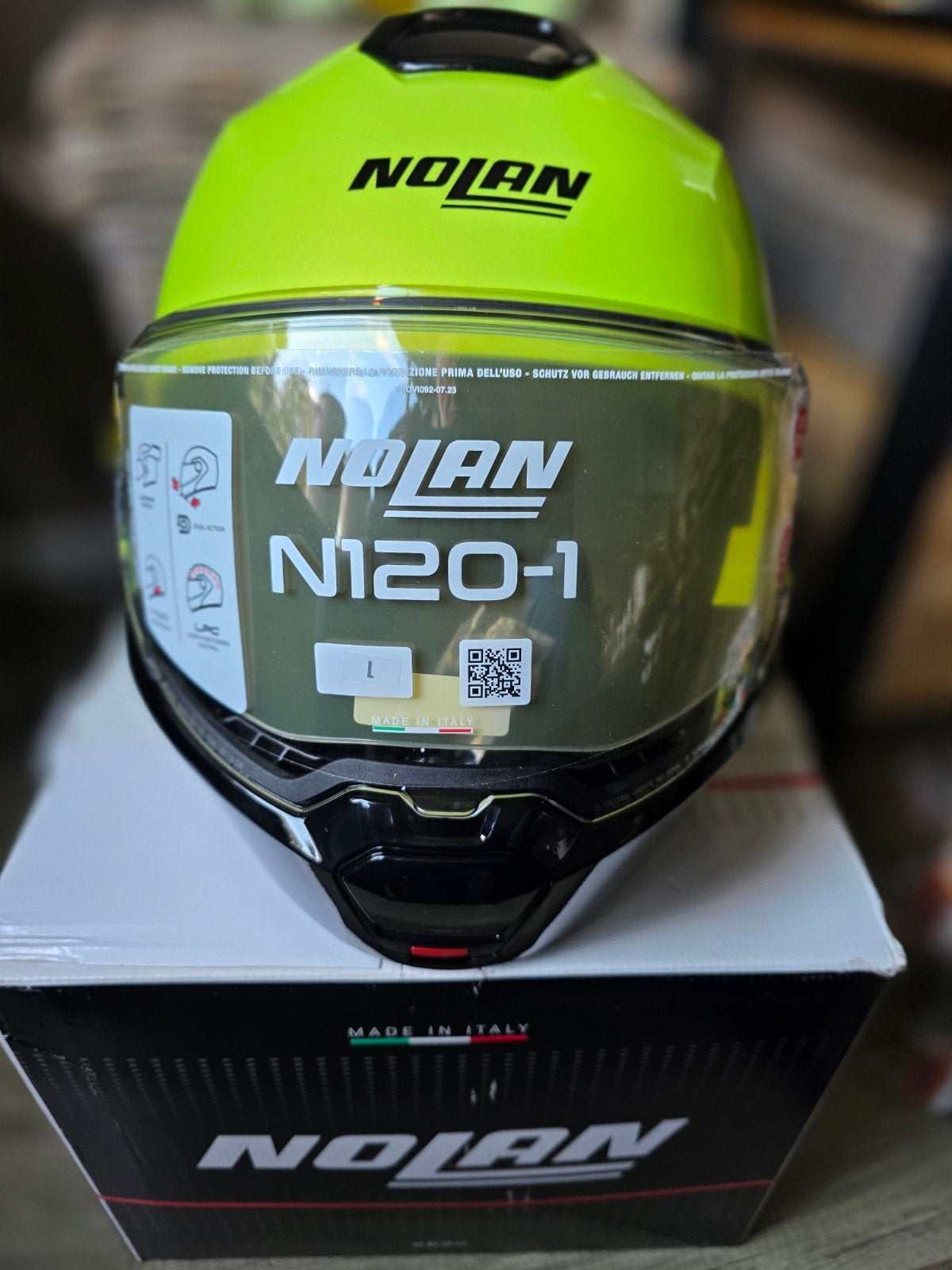 Nieuwe Nolan N120-1 Systeemhelm - Maat L - Geel, Motoren, Nieuw met kaartje, Systeemhelm, Nolan, Ophalen of Verzenden