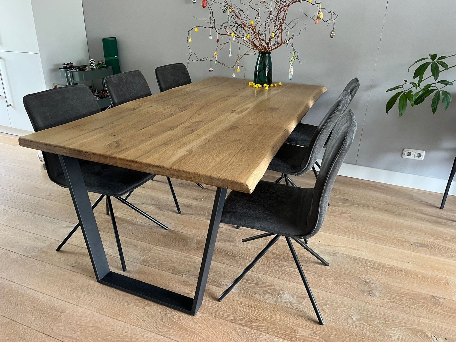 Set van 6 donkergrijze eetkamerstoelen, Ophalen, Overige materialen, Gebruikt, Grijs