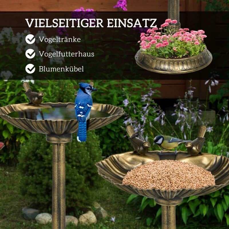 Vogelbad met bloempot en 2 vogels - 81 cm hoog, Ophalen of Verzenden, Nieuw