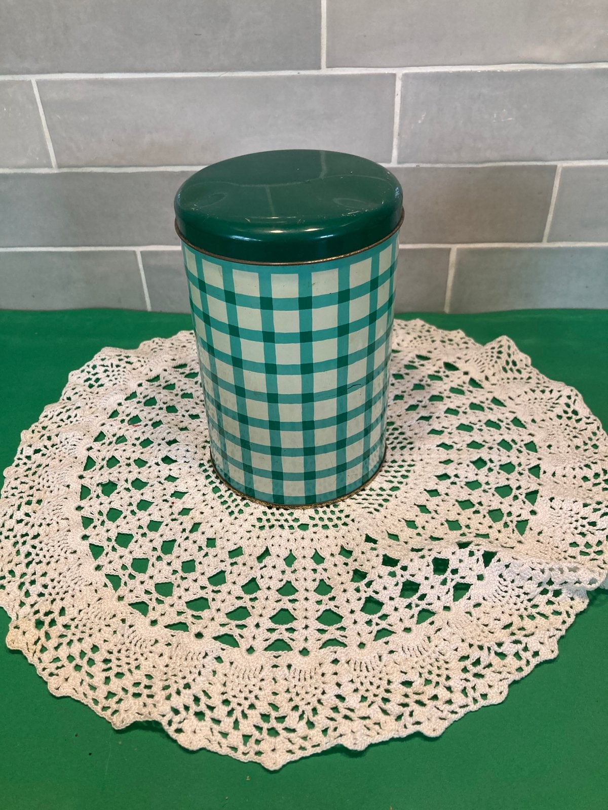 Vintage Tomado voorraadblik groen (180426), Verzamelen, Ophalen of Verzenden, Gebruikt, Overige