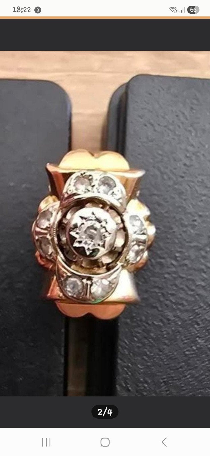 Antieke 18 Karaat Gouden Ring met Diamant, Gebruikt, Heer, Ophalen of Verzenden, 17 tot 18