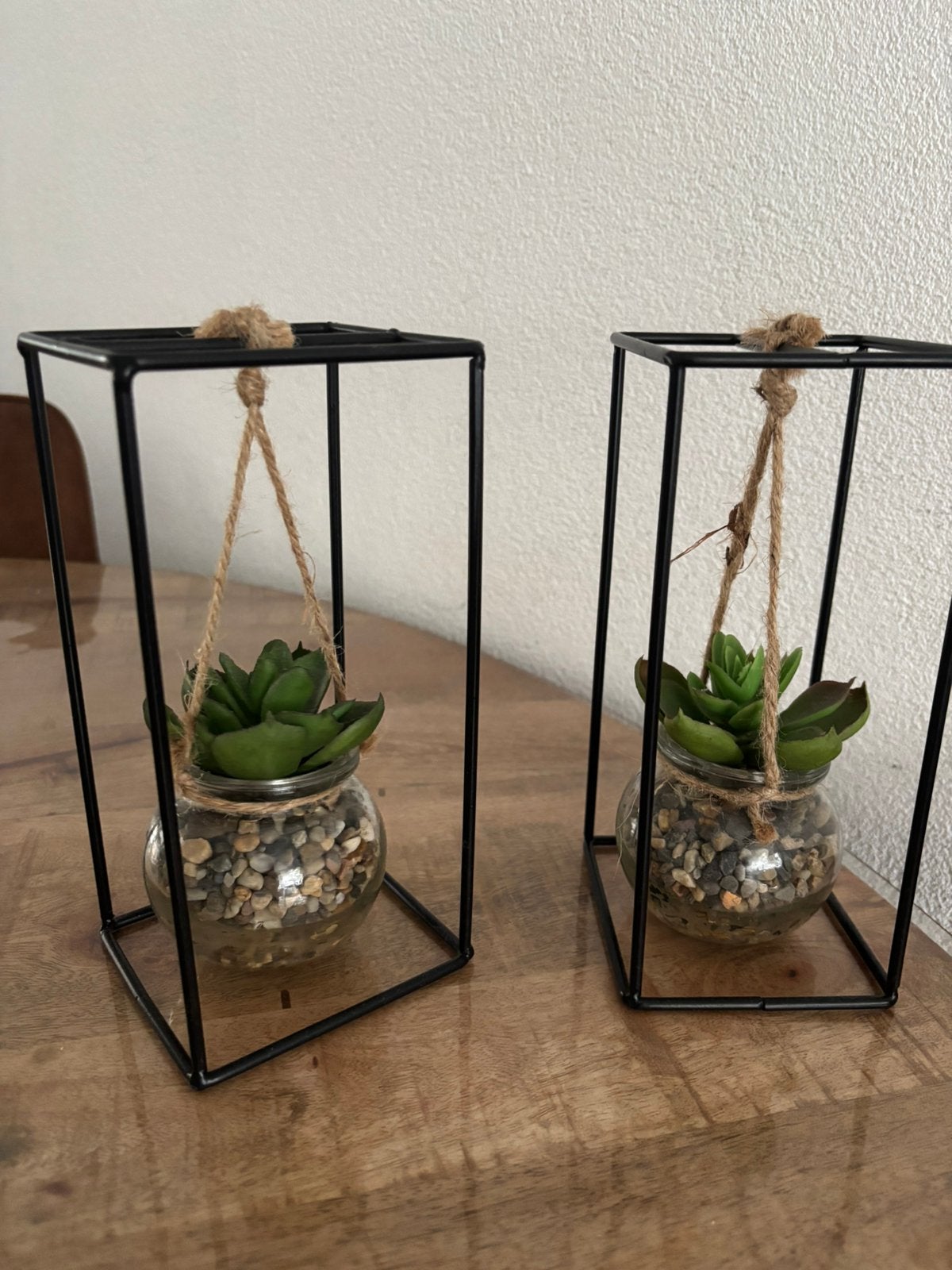 Lantaarn met kunstofplantje in glas, Ophalen, Gebruikt, Zwart, Metaal
