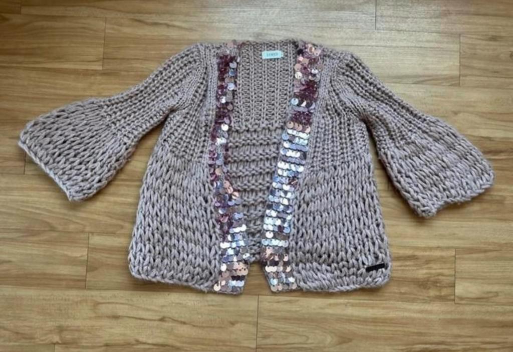Lichtroze vest van wol met glitter - senes - onesize, Ophalen of Verzenden, Zo goed als nieuw, Roze