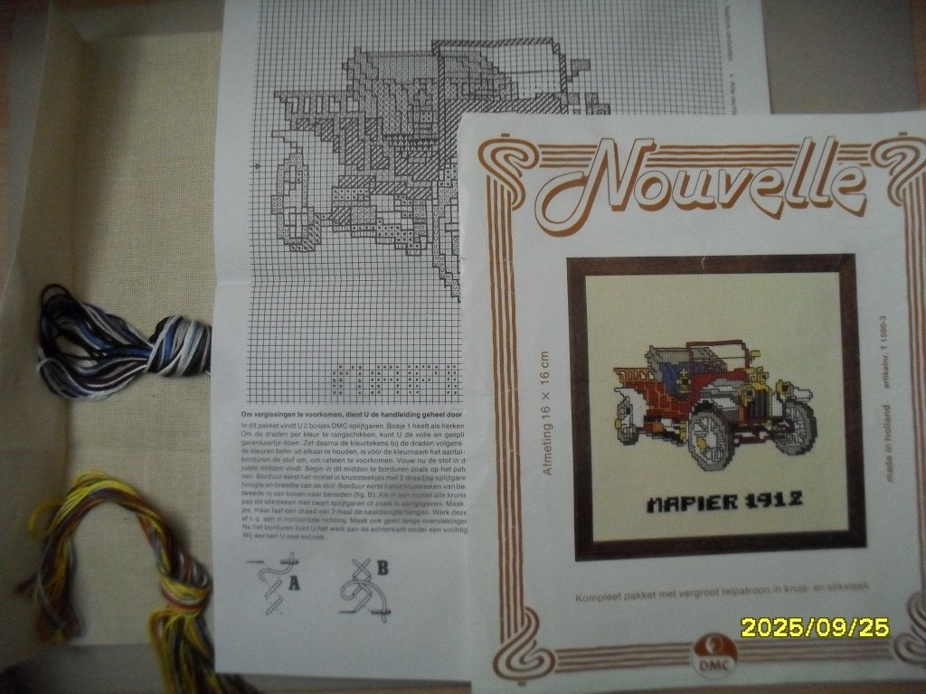 NIEUW Compleet borduurpakket Napier 1912, Oldtimer. Ook DMC, Hobby en Vrije tijd, Ophalen of Verzenden, Nieuw, Handborduren, Borduurpakket
