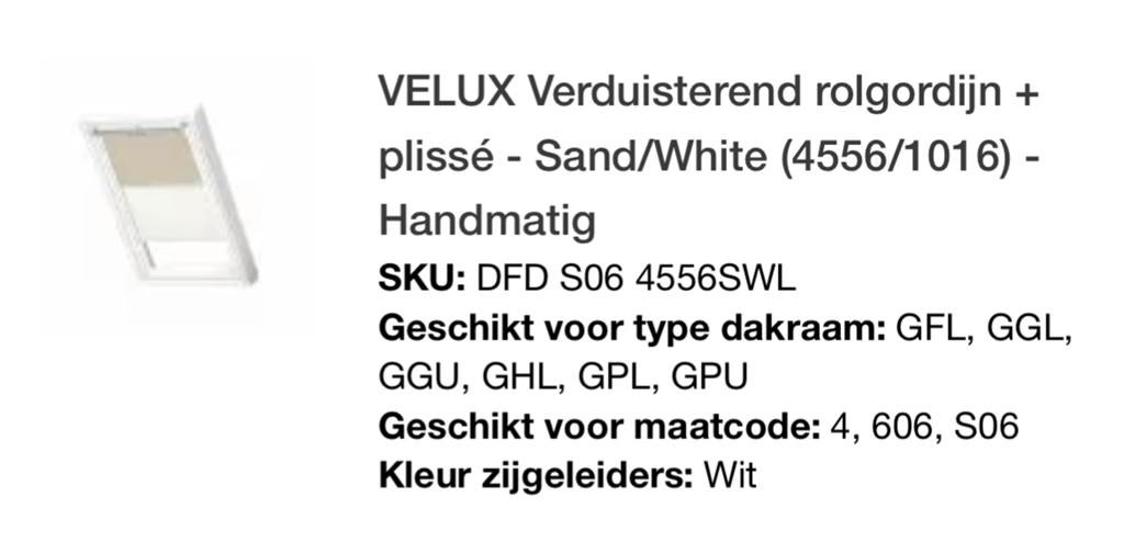 VELUX Verduisterend rolgordijn + plissé - GGU S06 Sand/White, Ophalen, Wit, 50 tot 100 cm, Zo goed als nieuw