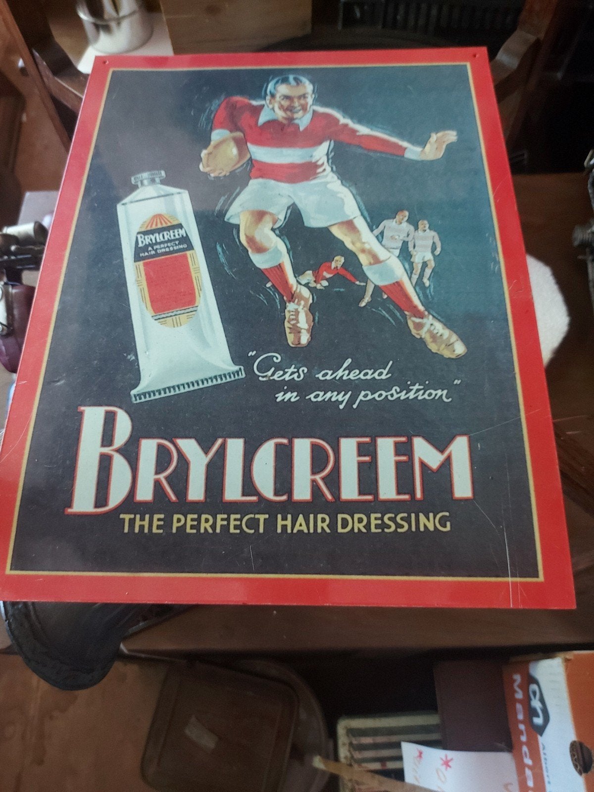 oude reclameplaat jaren 50 -60 Brylcreem kapper, Ophalen of Verzenden, Gebruikt, Reclamebord