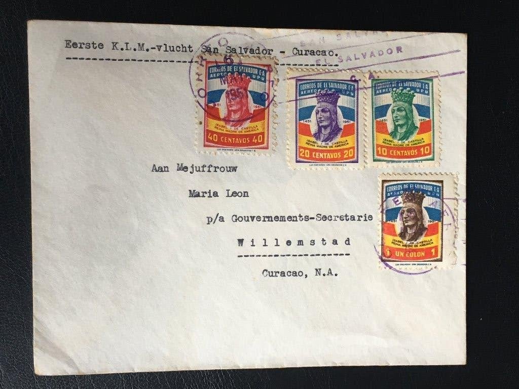Brief 1e KLM Vlucht San Salvador naar Curacao 6 Mei 1951, Ophalen of Verzenden, Brief