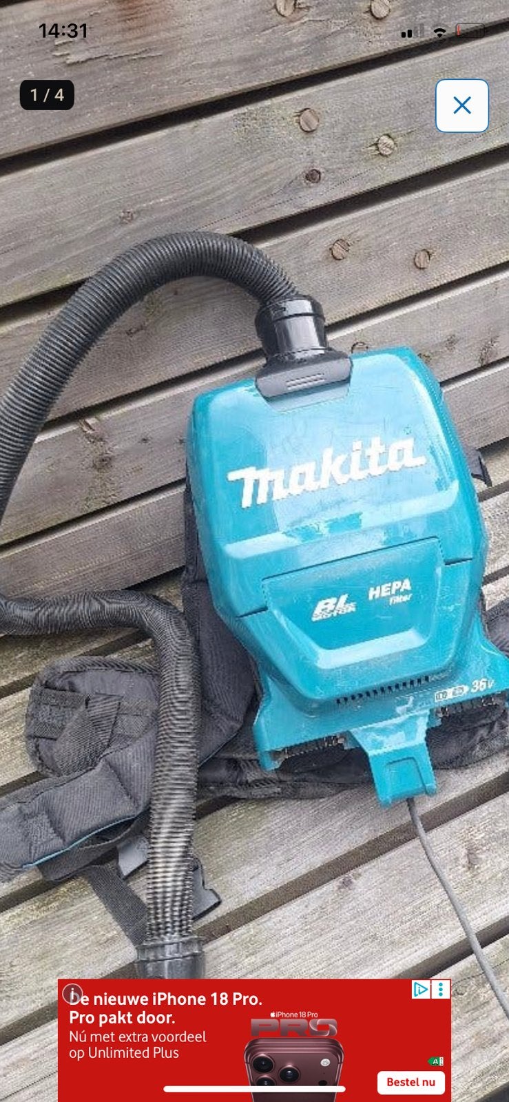Makita rug stofzuiger met accus, Ophalen, Zo goed als nieuw