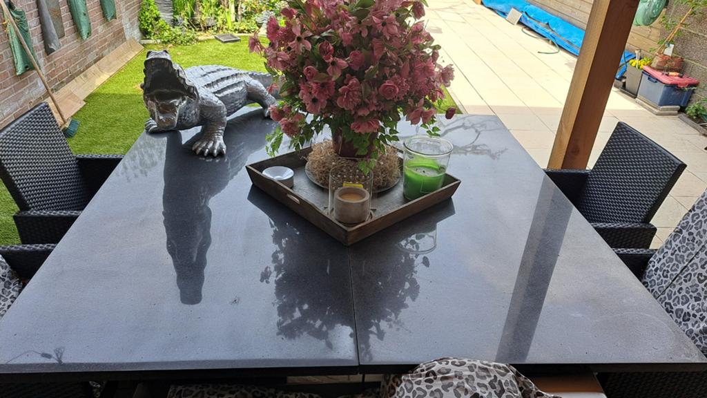 Tuintafel van zwart graniet 90x180, Tuin en Terras, Tuintafels, Ophalen, Gebruikt, Rechthoekig