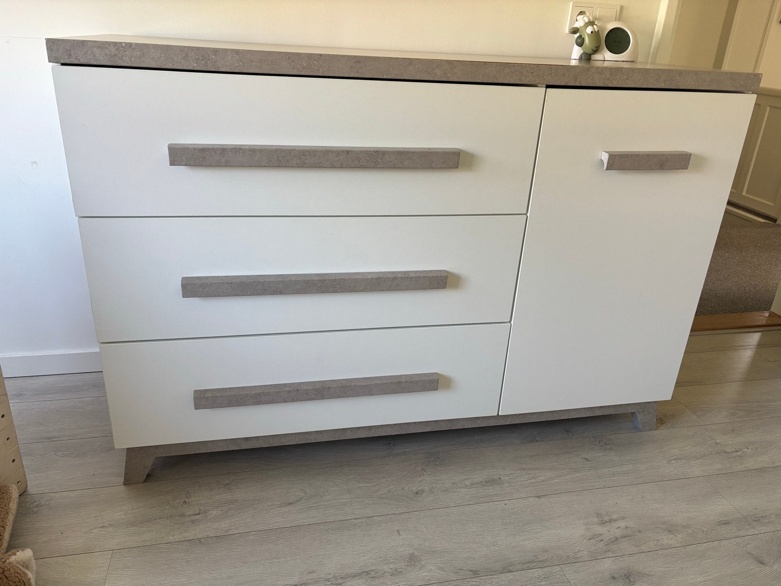 TWF Commode met 3 lades en kastje - Wit/Grijs, Kinderen en Baby's, Kinderkamer | Commodes en Kasten, Gebruikt, Commode, 90 tot 105 cm