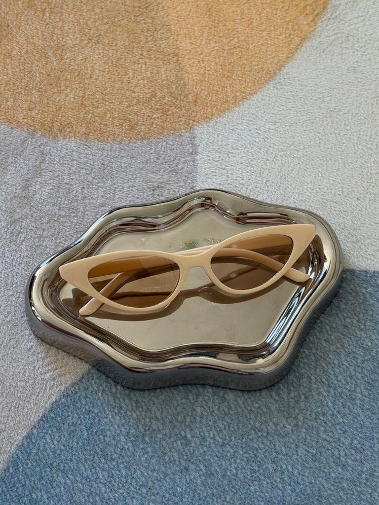 Zara Unisex Cream Cat Eye Sunglasses, Overige merken, Zonnebril, Beige, Nieuw