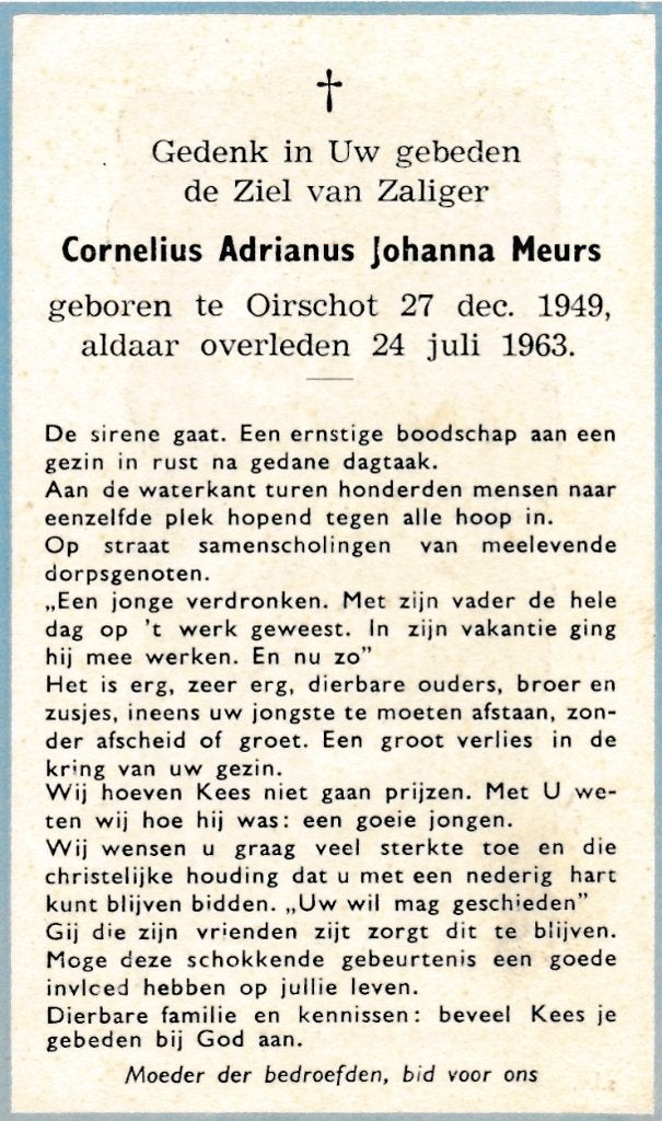 Meurs Cornelius 1949 Oirschot 1963, Verzamelen, Bidprentjes en Rouwkaarten, Ophalen of Verzenden, Bidprentje