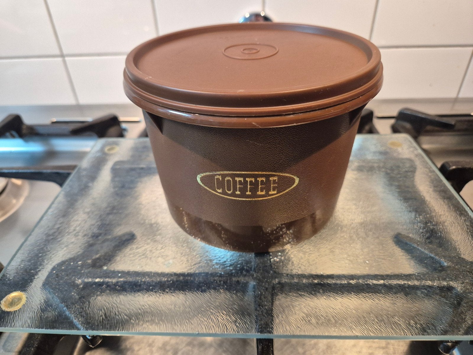 Vintage Tupperware Koffiebus Jaren '70 - Bruin, Huis en Inrichting, Luchtdicht, Bruin, Ophalen of Verzenden, Zo goed als nieuw