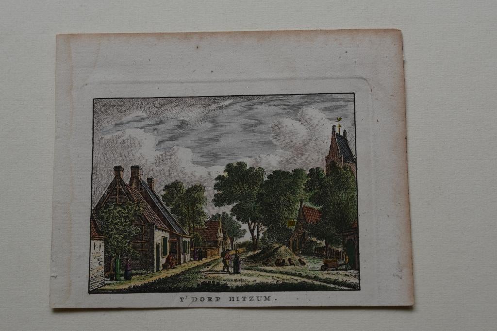 HITZUM `T DORP Gekleurde Kopergravure 1790 Bulthuis G53, Antiek en Kunst, Kunst | Etsen en Gravures, Gravure, Blanco verso, Handgekleurd
