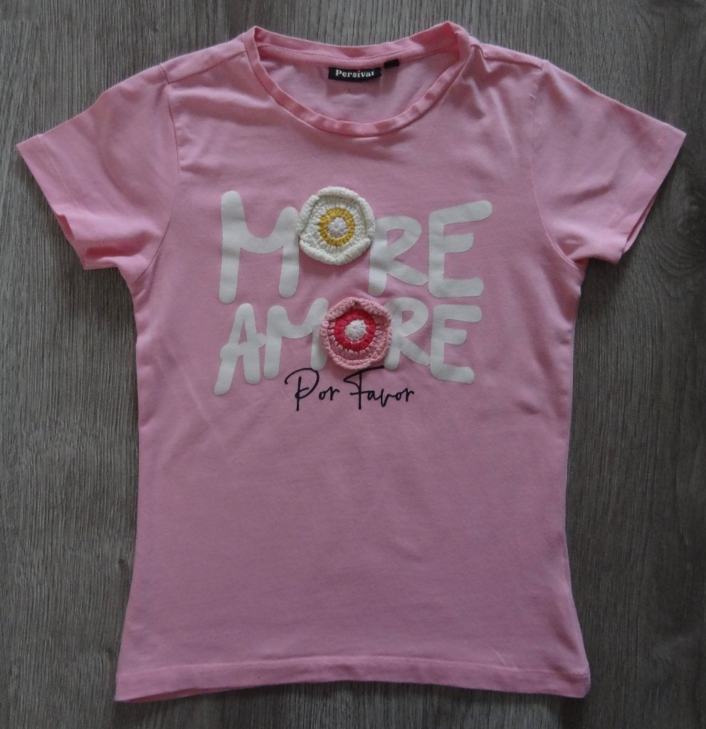 Leuk roze t-shirt met bloemen maat 140 146, Kinderen en Baby's, Kinderkleding | Maat 140, Persival, Meisje, Ophalen of Verzenden