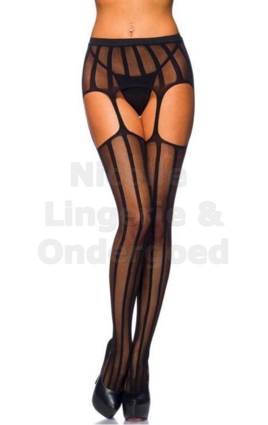 Zwarte Jarretel-Panty Verticaal Gestreept Dessin (016), Kleding | Dames, Leggings, Maillots en Panty's, Zwart, Nieuw, Ophalen of Verzenden
