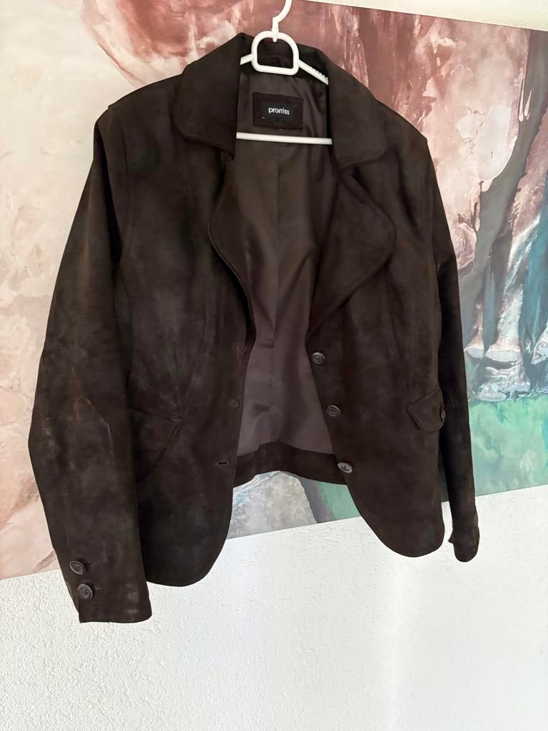 Promiss Geruwde Echt Leren Jas Blazer Colbert XXL 44 46 leer, Bruin, Verzenden, Maat 46/48 (XL) of groter, Zo goed als nieuw