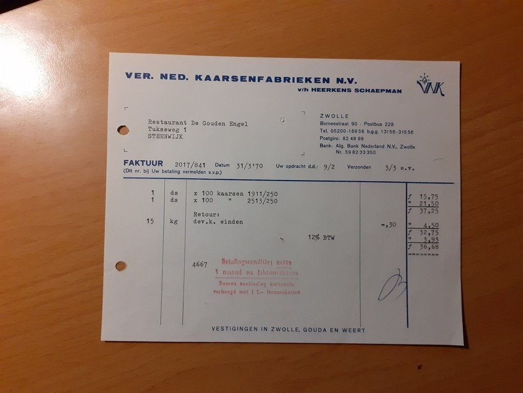 Zwolle kaarsenfabriek Heerkens oude factuur, Ophalen of Verzenden, Zo goed als nieuw, Overige typen