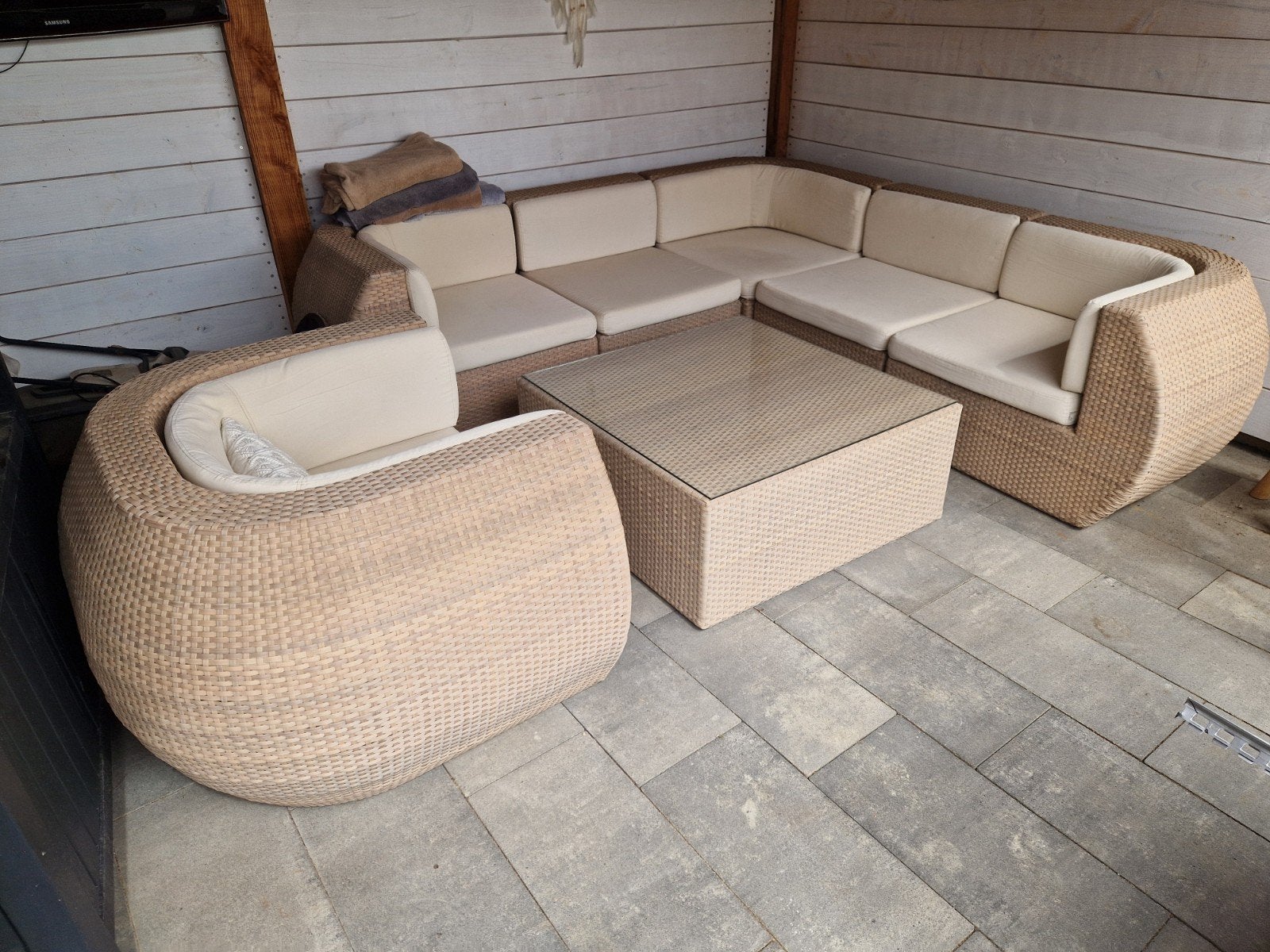 Complete loungeset met tafel en fauteuil, Tuin en Terras, Tuinsets en Loungesets, Ophalen, Gebruikt, 6 zitplaatsen, Bank