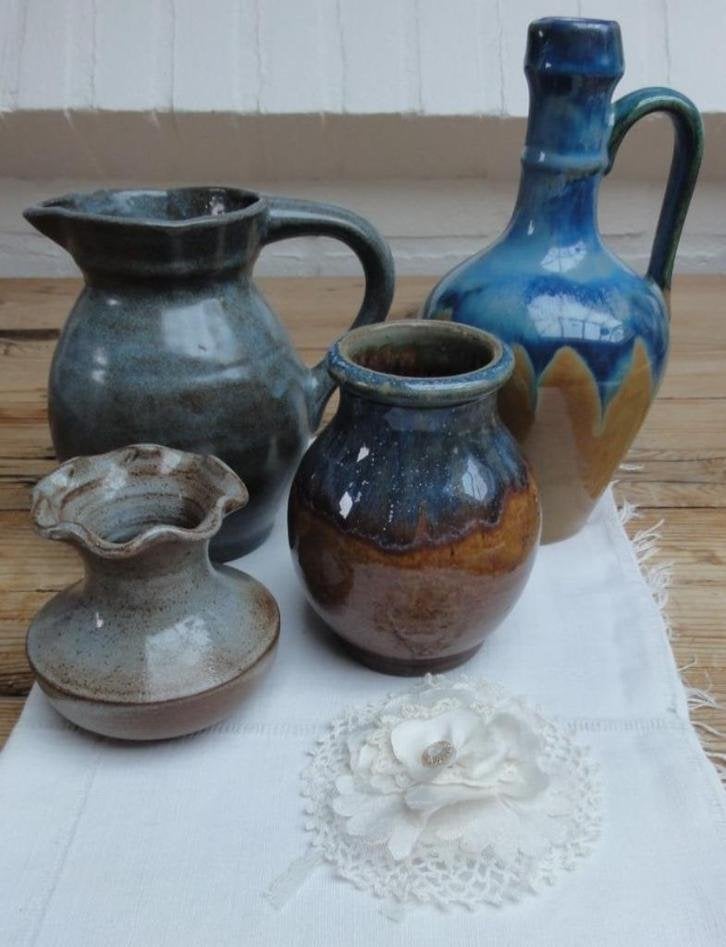 Div. Franse blauw/bruine potterie, kruik, kan, pot & vaasje, Ophalen of Verzenden
