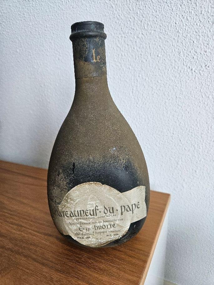 Vintage Chateauneuf du pape wijn fles J.P.Brotte, Ophalen of Verzenden, Nieuw, Frankrijk, Rode wijn