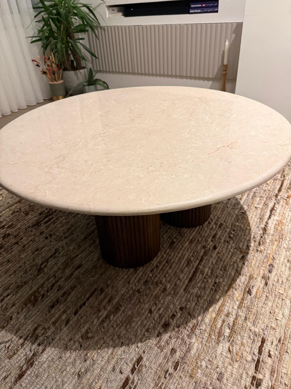 Eleonora Xavi Salontafel - Crème Marmer Look, Overige materialen, 100 tot 150 cm, Zo goed als nieuw, Ovaal