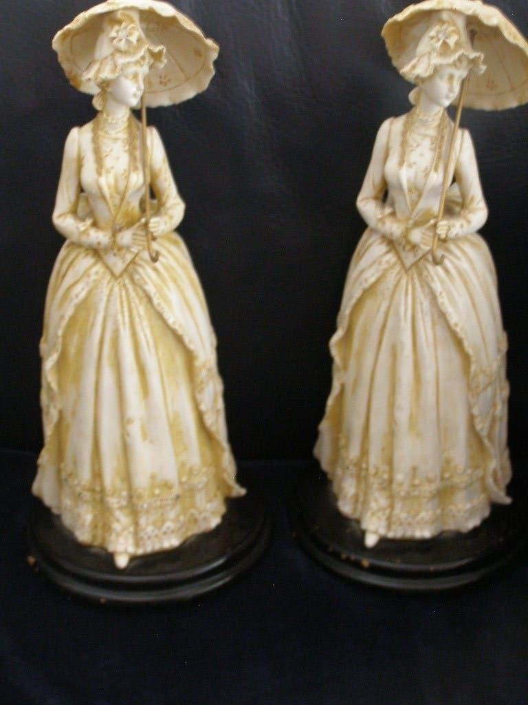 2x brocante pop tweeling met parasol Prachtige details35 cm, Ophalen of Verzenden