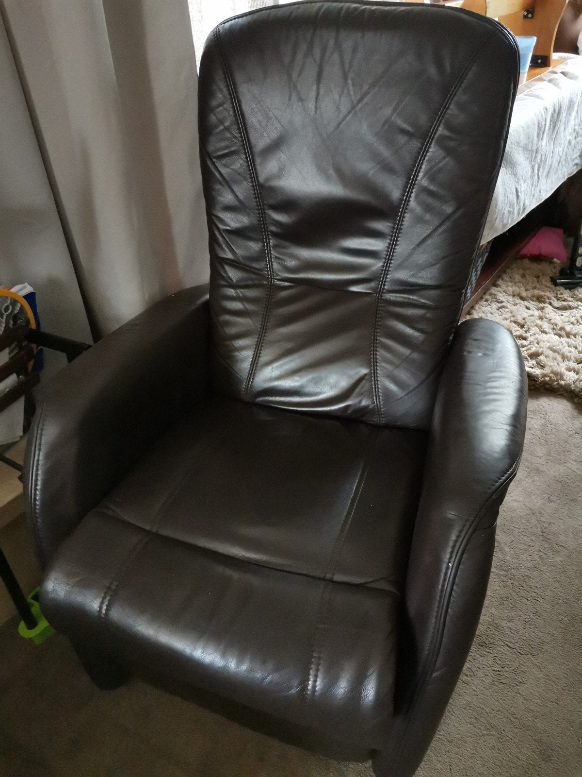 Donkerbruine Sta-op Stoel - Zware Kwaliteit, Huis en Inrichting, Ophalen, Gebruikt, Leer, 50 tot 75 cm