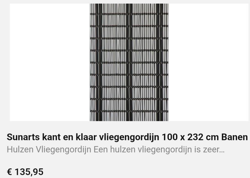 Sun-Arts Vliegen gordijn+zak reserve stukken zwart witgrijs, Doe-het-zelf en Verbouw, Deuren en Horren, Ophalen of Verzenden, Minder dan 200 cm