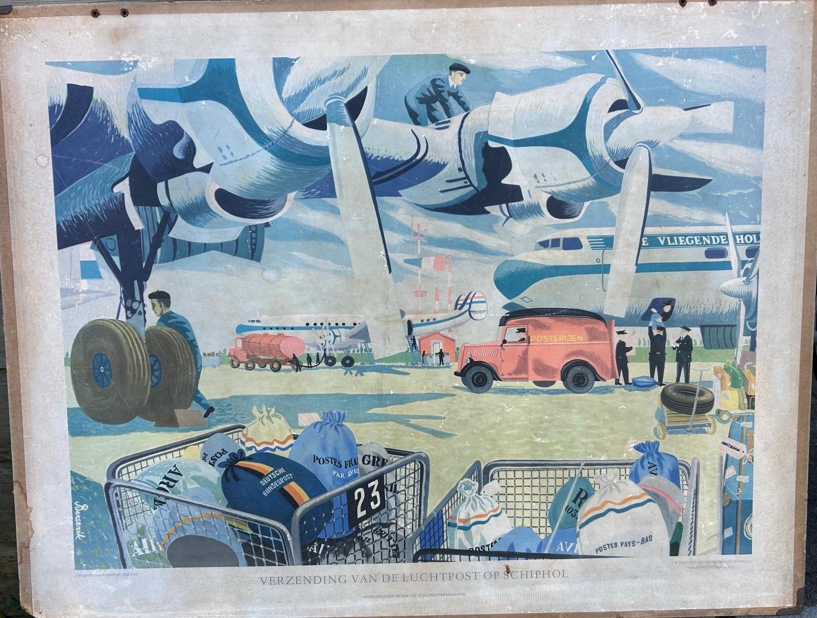 Vintage poster: Verzending van de Luchtpost op Schiphol, Ophalen, Gebruikt, Rechthoekig Liggend, A1 t/m A3