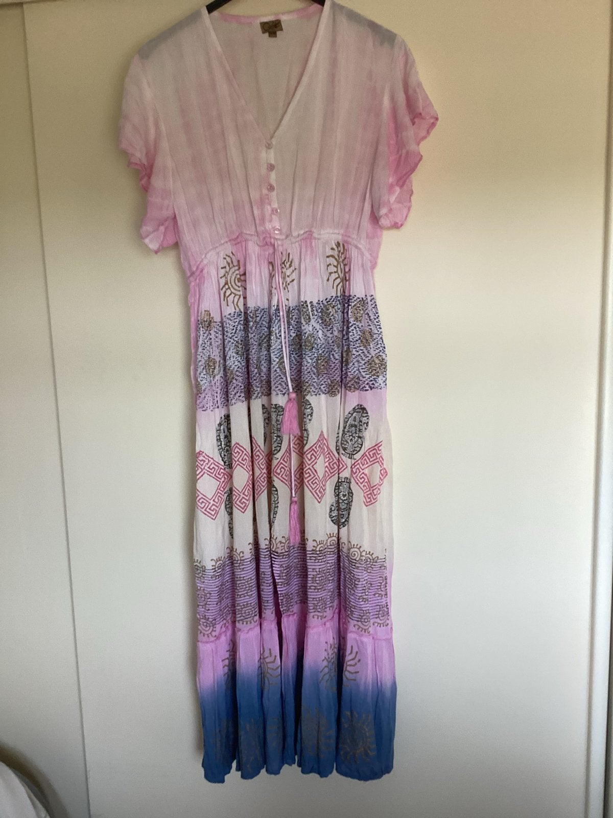 Zomerse Maxi Jurk met Tie-Dye en Patroon - Maat M, Maat 38/40 (M), Ophalen of Verzenden, Zo goed als nieuw, Roze