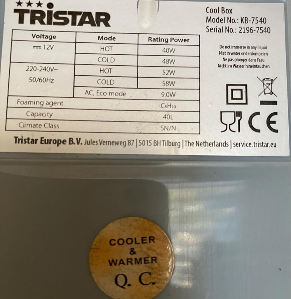 Tristar Koelbox 40 liter - 12V/230V - 2 jaar oud, Ophalen, Gebruikt, Koelbox, Elektrisch