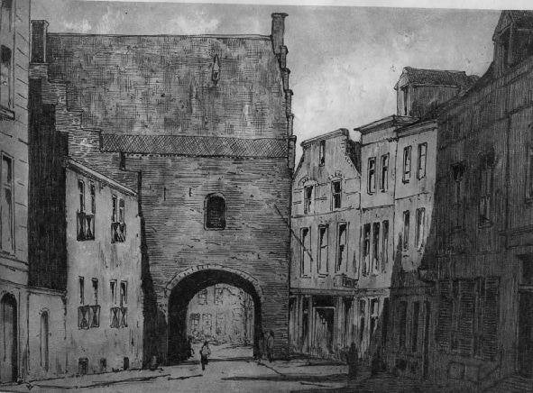 litho gevangenpoort in Den Haag, jaren 30, Origineel, Verzenden, Overige onderwerpen, Lithografie
