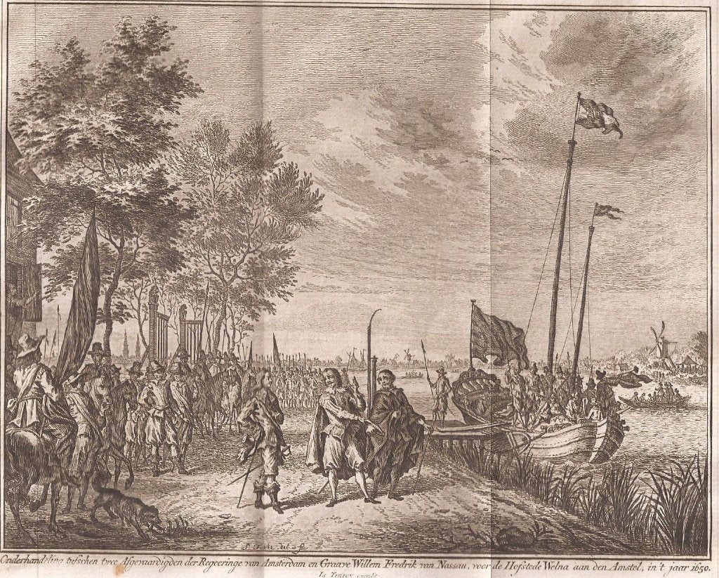 Onderhandeling tusschen 2 Afgevaardigden Regeering Amsterdam, Antiek en Kunst, 19 cm, Ophalen of Verzenden, 15 cm, 1700 - 1799