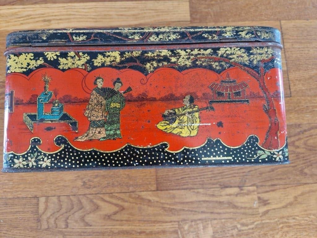 Vintage blikken doos met Oosterse taferelen, Verzamelen, Blikken, Ophalen of Verzenden, Gebruikt, Overige, Overige merken