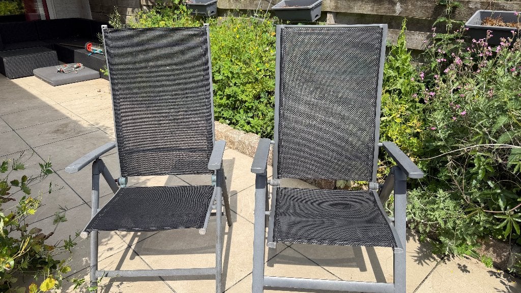 2 Tuinstoelen, Ophalen, Gebruikt, Kunststof, Verstelbaar