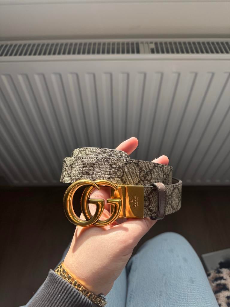 Originele Gucci Riem met GG-logo, Minder dan 3 cm, Bruin, Minder dan 80 cm, Echt leder