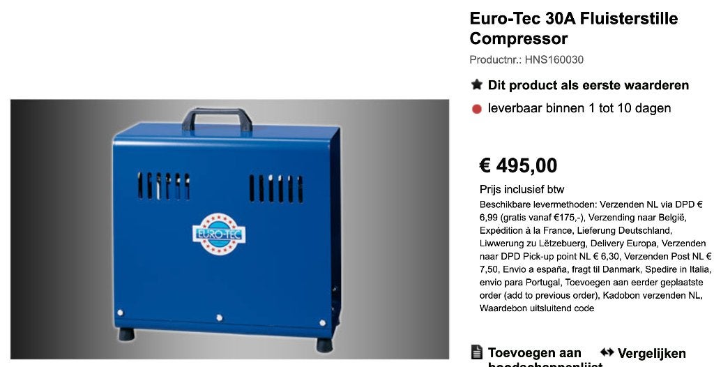compressor geluidsarm voor oa airbrush, Ophalen, 6 tot 10 bar, Zo goed als nieuw, Minder dan 200 liter/min