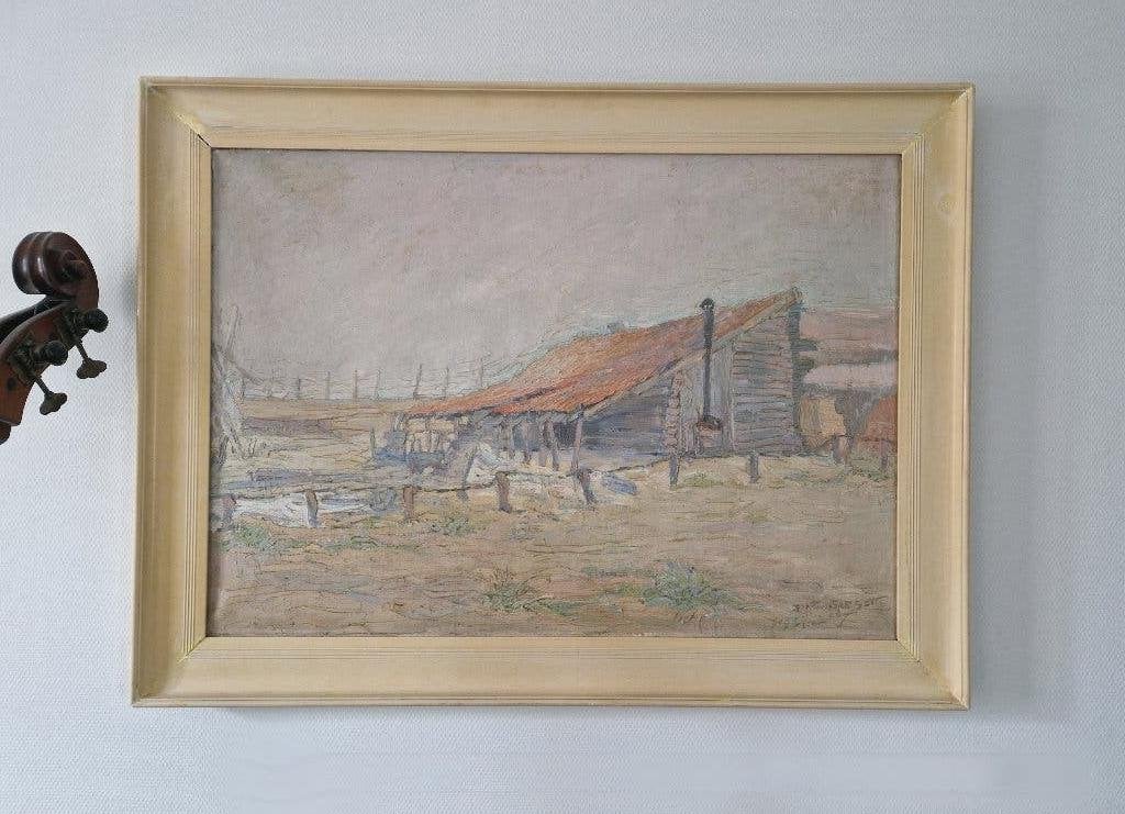 Bouwkeet in Kijkduin, gesigneerd Jan Th. Giesen, Antiek en Kunst, Ophalen of Verzenden