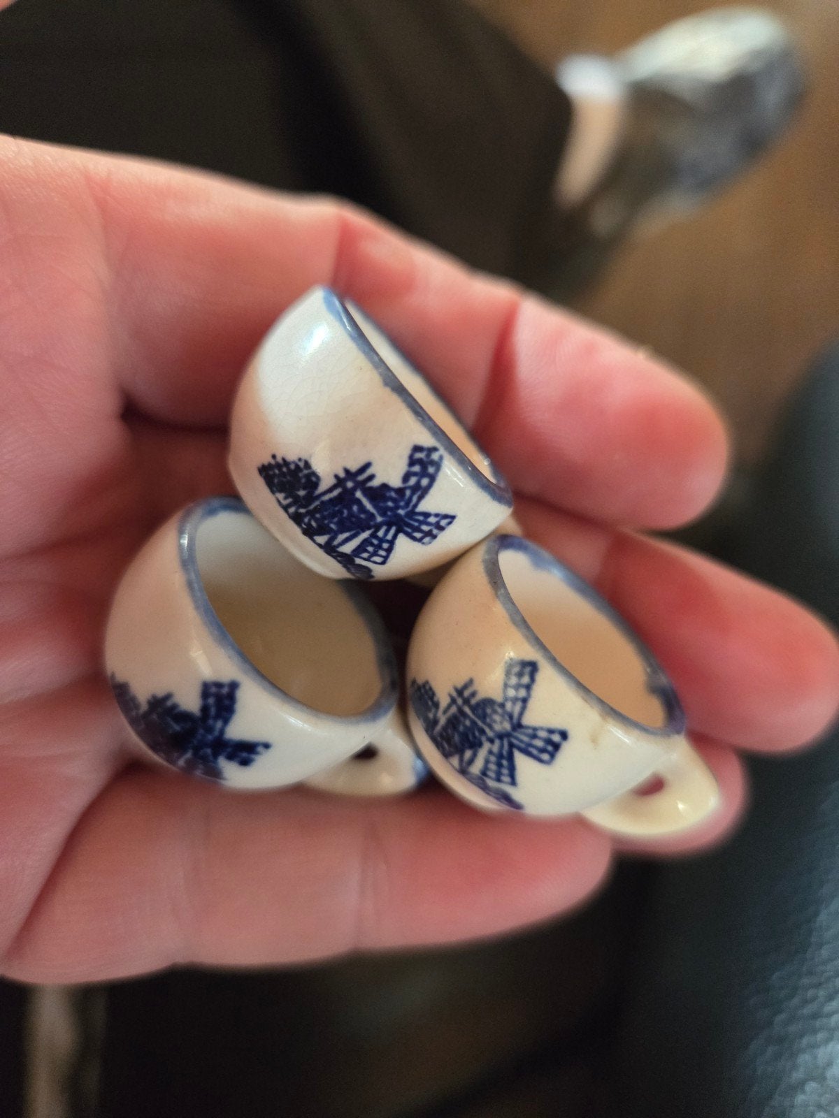 Oude blauwe miniatuur Delfts blauwe kopjes - set van 3, Ophalen of Verzenden